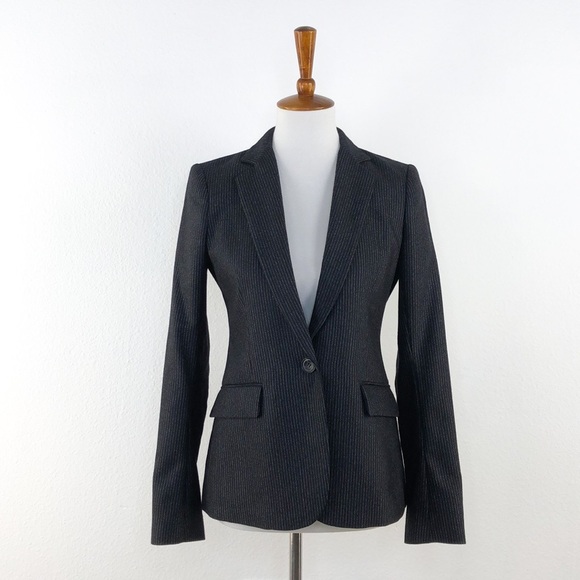 Theory Jackets & Blazers - Theory Black Pin Stripe One Button Front Blazer